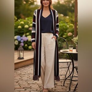 Say What? Black, Cream, and Red Striped light Cardigan size Medium